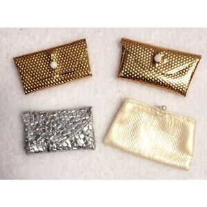 Vintage Barbie Clone 4 Pc Clutch Purse Bag Pearl Closure Gold Silver Yellow